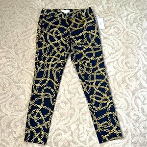 Michael Kors new black/gold chain print ankle pants.97% cotton 3% elastane.Sz 4